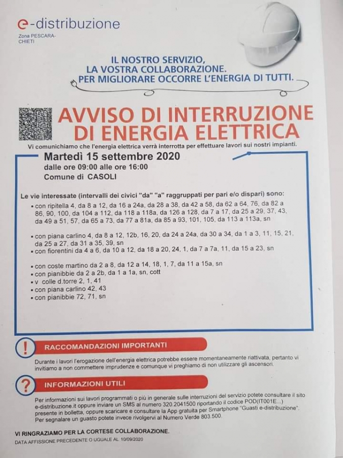 Avviso interruzione energia elettrica 